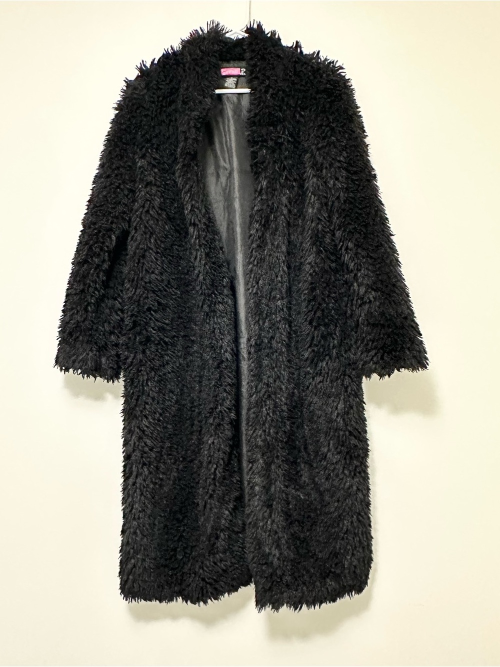 Y2K Shaggy Faux Fur Maxi Coat Junior/Women's Large Plush Black Faux Fur Coat